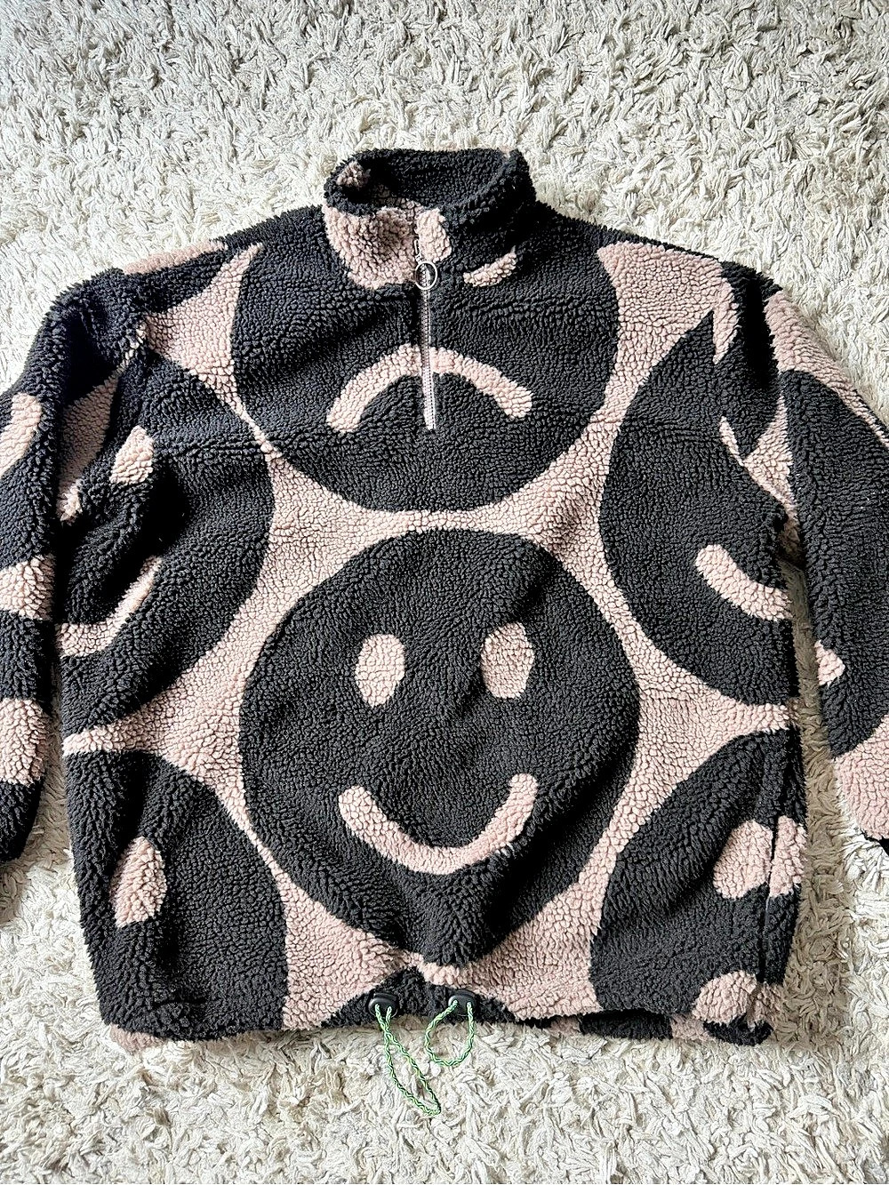 Lazy Oaf Happy Sad Half Zip Fleece Teddy Pullover Size Medium